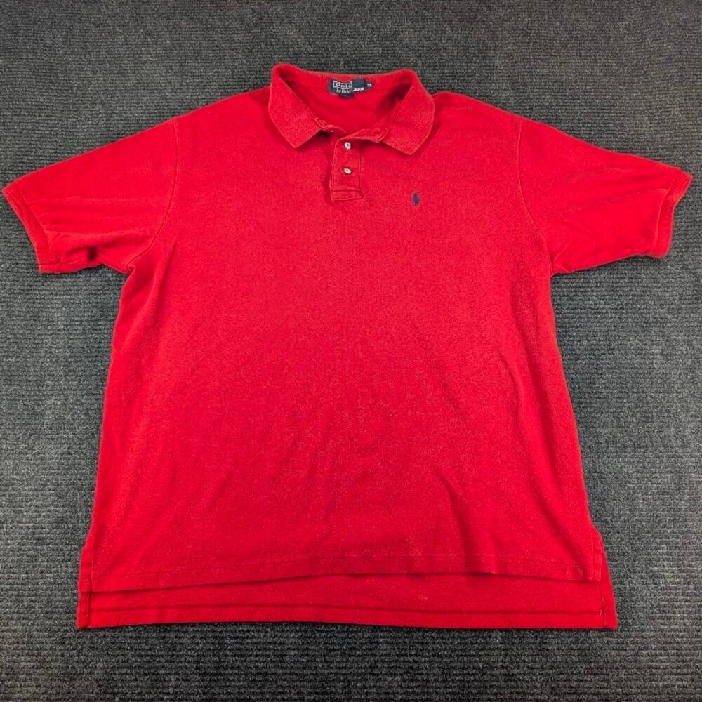 VTG 90s Polo Ralph Lauren USA Made Polo Shirt Red Men's 2XL Blue Logo Preppy Ivy